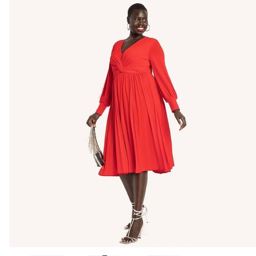 Eloquii Red Knot Front Pleated Skirt Dress Plus Size US 26